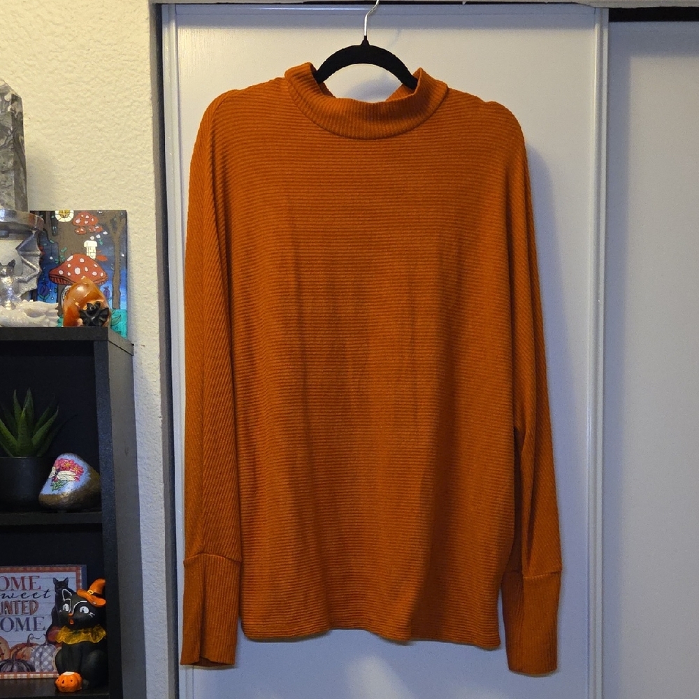 BP Rust Orange Mock Neck Ribbed Lightweight Oversized Sweater Size Large